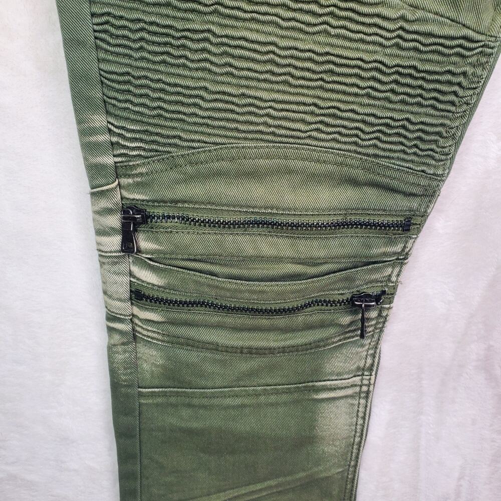 Smoke Rise Jeans Mens Olive Green Moto Biker Zip Accent Stretch Mens Sz 38 x 34 - Picture 6 of 9